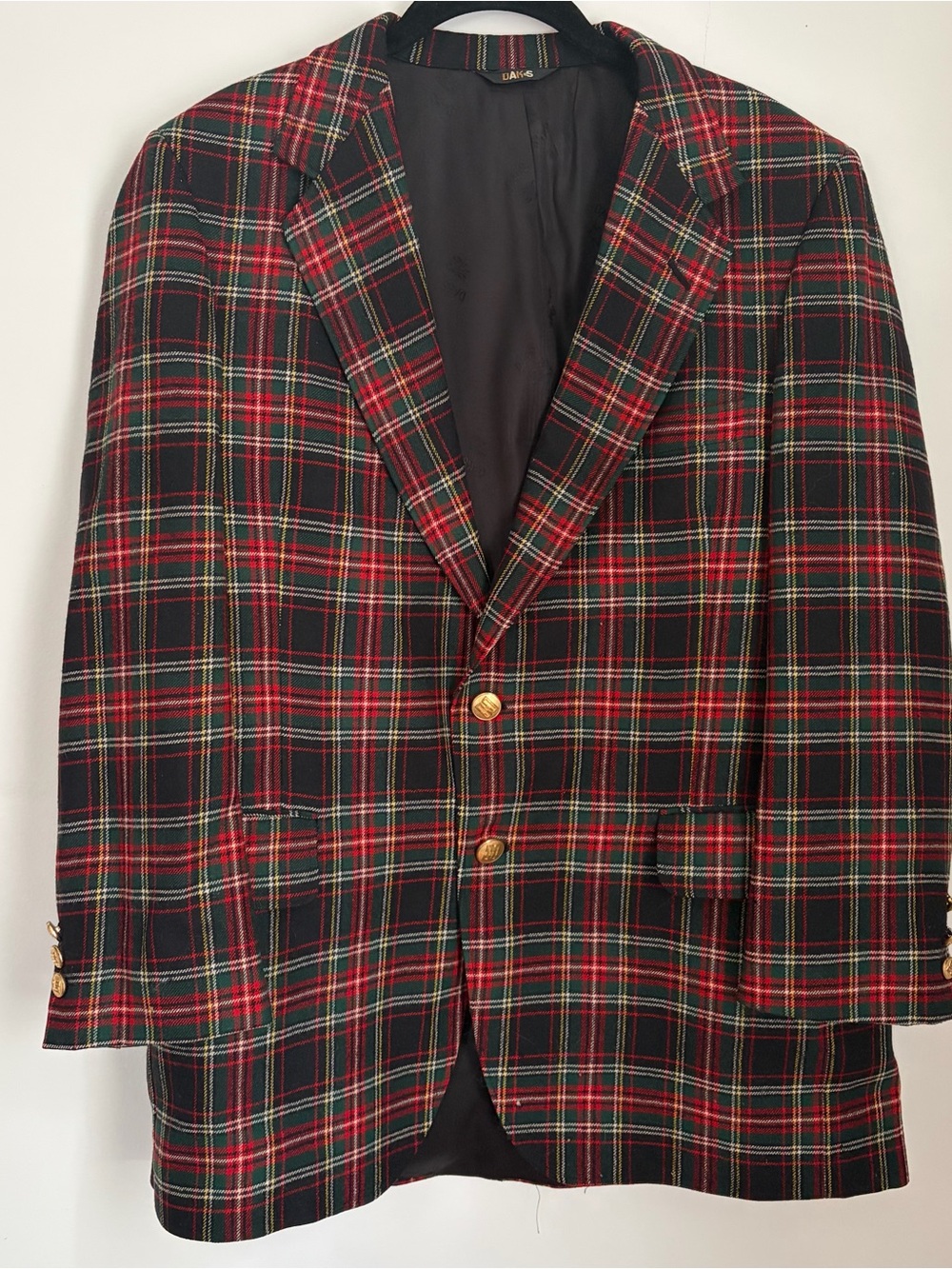 Vintage Classic Red & Green Plaid Men's Blazer with Gold Buttons